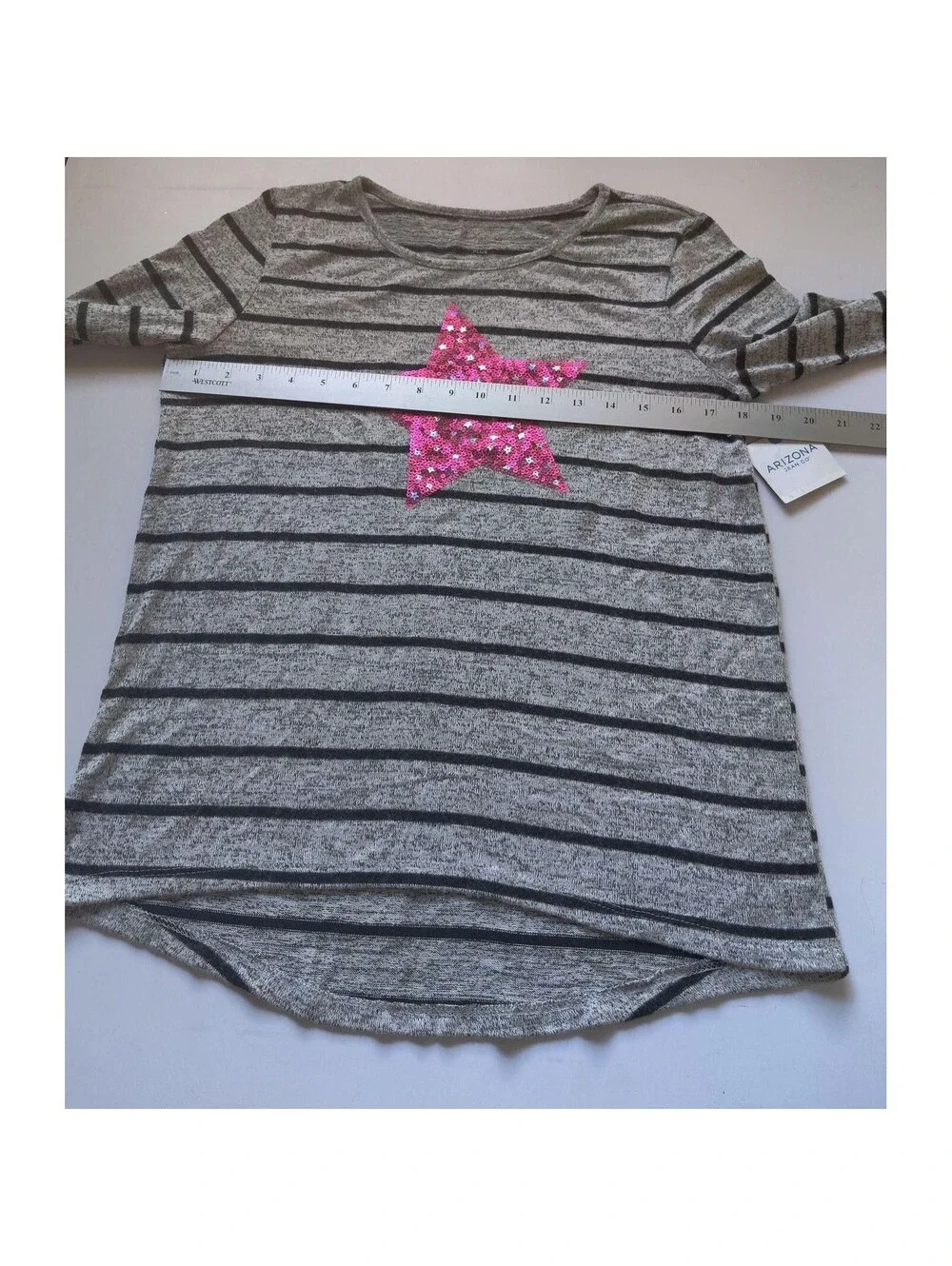 Arizona Jean Co Girls Plus Size L 14.5 16.5 Striped Long Sleeve Sequin Star Top